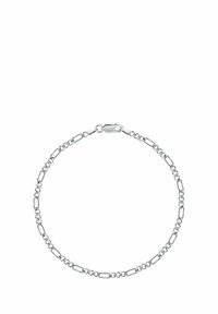 Silver länkarmband med avlånga ovala och runda kedjelänkar, utrustat med ett säkert spänne. Slät yta och glänsande finish.