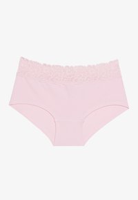 Roze katoenen hipster ondergoed met een bloemenkant tailleband. De zachte textuur en het naadloze ontwerp verhogen het comfort.