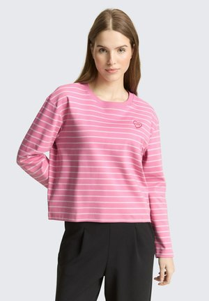BOXY FIT MIT HERZ-STICKEREI - Longsleeve - pink white stripe
