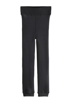 Legging noir longueur totale avec une large ceinture élastique et des poignets ajustés aux chevilles, présenté sur fond blanc.