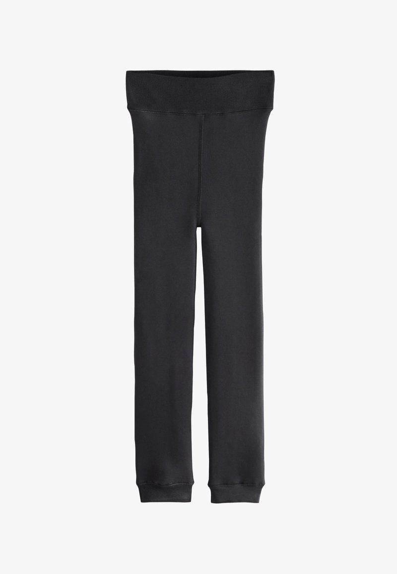 Legging noir longueur totale avec une large ceinture élastique et des poignets ajustés aux chevilles, présenté sur fond blanc.