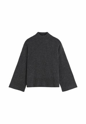 Dunkelgrauer, langärmeliger Pullover mit hohem Kragen, gerippten Bündchen und Saum. Weiche Textur und lässige Passform, designed für Komfort.