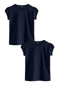 Navyblaue Baumwoll-T-Shirts mit kurzen Puffärmeln und Rundhals. Weicher Stoff, schlichtes Design und zwei Shirts enthalten.