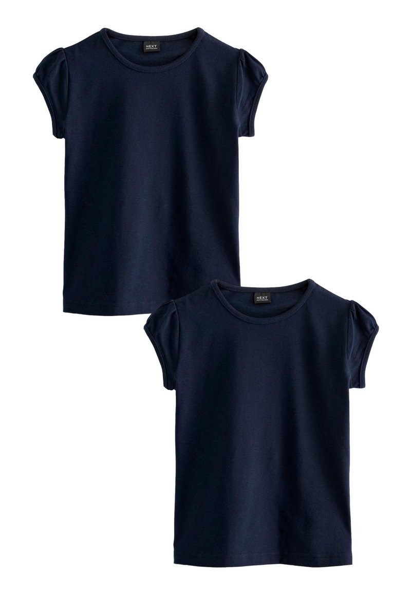 Navyblaue Baumwoll-T-Shirts mit kurzen Puffärmeln und Rundhals. Weicher Stoff, schlichtes Design und zwei Shirts enthalten.