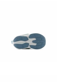 Semelle de chaussure avec une surface en caoutchouc bleu texturé, dotée d'un motif pour l'adhérence et d'un intermédiaire blanc pour le confort.