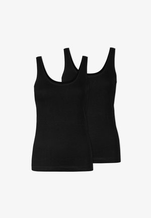 Coppie di top in cotone nero, confezione da due. Caratterizzati da scollo a carrè, design senza maniche e una texture liscia. Vestibilità classica. Nessun motivo o accessorio visibile.