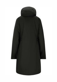 Zwarte gewatteerde parka met een capuchon, met een rechte snit, lange mouwen en verstelbare zijkleppen. Gladde, waterafstotende stof.