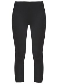 Leggings negras hechas de un material elástico con una cinturilla alta. El diseño es simple, ofreciendo una silueta ajustada sin patrones.