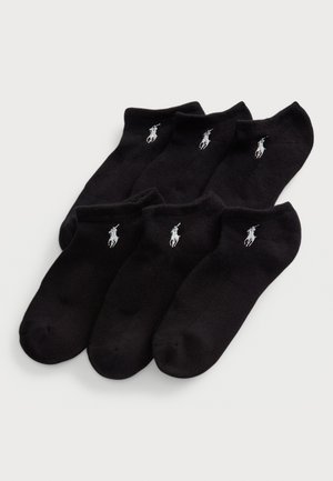 Chaussettes noires à cheville en mélange de coton, ornées d'un petit logo de joueur de polo argenté sur chaque chaussette. Ensemble de cinq paires.