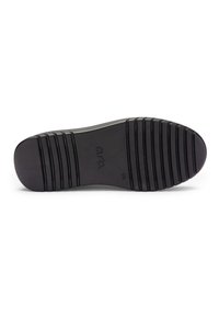 Sole of a black shoe with grooved tread, brand name "ara," and size 4¾ marked on smooth surface.