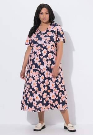 MAXI, BLÜTEN, A-LINIE, V-AUSSCHNITT, FLÜGEL-HALBARM - Jerseyjurk - marine