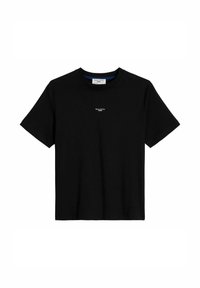 T-shirt noir à manches courtes col rond avec un petit logo blanc « Marc O'Polo DENIM » centré sur la poitrine.