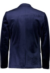 Mörkblå sammet blazer med en texturerad yta, en slits bak och knapppdetaljer på ärmarna. Skräddarsydd passform med klassisk krage.
