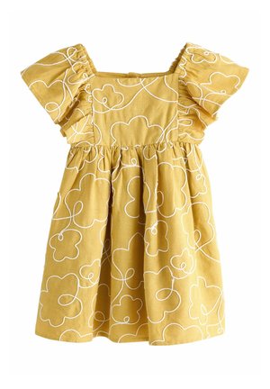 REGULAR FIT - SLEEVE DRESS  - Freizeitkleid - ochre yellow embroidered