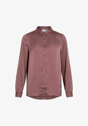 Pitkähiha, napillinen paita mauve-satiinista. Ominaisuuksiin kuuluu klassinen kaulus, etupaneeli matching-napeilla ja hieman kaareva helma.