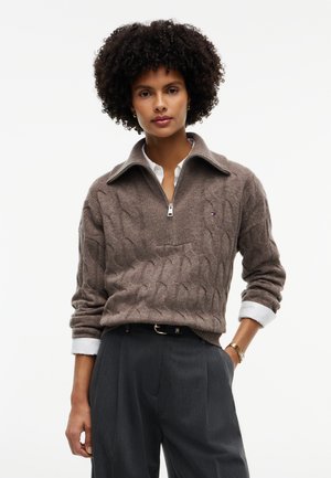 Tommy Hilfiger, PURE WOOL CABLE KNIT QUARTER-ZIP JUMPER - Пуловер - hot coco heather
