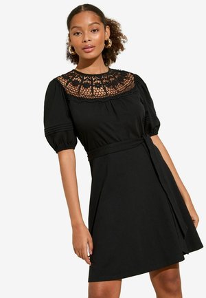 REGULAR FIT - NECK INSERT PUFF SLEEVE  - Jerseykleid - black