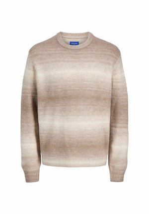 Suéter de punto ombré en tonos beige y crema con mangas largas, puños y dobladillo acanalados, cuello redondo, etiqueta de Jack & Jones en el interior del cuello.