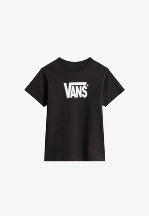 Sort bomulds-T-shirt med korte ærmer og stort hvidt Vans-logo foran. Klassisk rund hals.