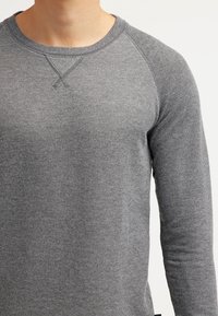 Felpa grigia a maniche lunghe con collo a rotondo, realizzata in tessuto texturizzato, con maniche raglan e un sottile motivo mélange.