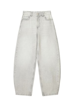 Ljusgrå vida jeans i denim med en urtvättad finish. Har fram- och bakfickor, knappstängning och bälteshöjder.