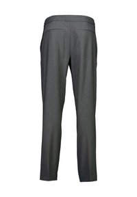 Grå skräddarsydda byxor med en jämn textur, som har en platt midja, två bakfickor och rak bendesign.