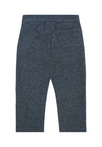 Pantalons bleu foncé avec un tissu texturé, présentant un design à jambe droite et une poche arrière.