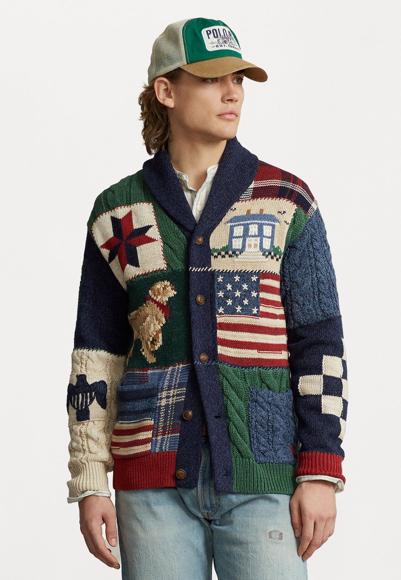 Polo Ralph Lauren LONG SLEEVE CARDIGAN - Cardigan - tan multi/blue ...