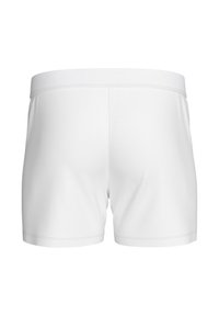 Wei�ße Schwimmshorts mit glatter Textur, elastischem Bund und minimalistischem Design. Keine sichtbaren Muster oder Akzente.