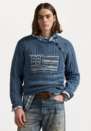 ARAN KNIT FLAG COTTON SWEATER - Striktrøje - indigo combo