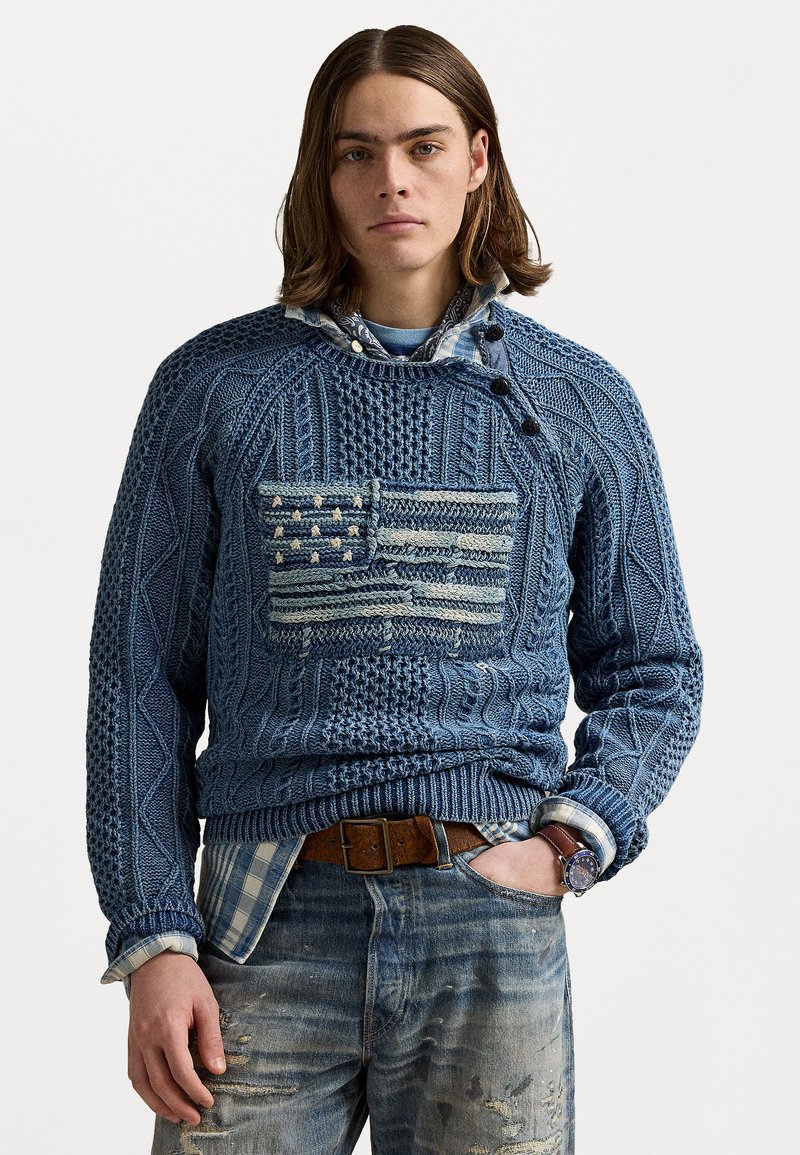Polo Ralph Lauren ARAN KNIT FLAG COTTON SWEATER - Pulover - indigo combo
