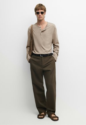 Massimo Dutti, LINEN AND COTTON STRAIGHT-LEG PANTS - Pantaloni - dark green