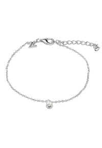 Silver bracelet featuring a delicate chain, a small round charm, and a lobster clasp with an adjustable extension chain.