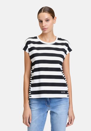 Schwarz-weiß gestreiftes Kurzarm-T-Shirt aus Baumwolle, mit Rundhalsausschnitt und einem Logodetail am Saum.