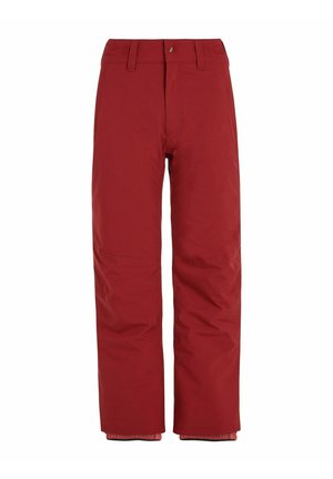Rode snowpants met een rechte snit, verstelbare tailleband, ritszakken en versterkte manchetten voor duurzaamheid. Glad, waterproof materiaal.