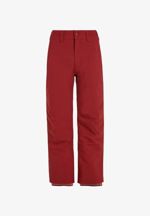 Rote Schneehosen mit geradem Schnitt, verstellbarem Bund, mit Reißverschlüssen versehenen Taschen und verstärkten Säumen für Langlebigkeit. Glattes, wasserdichtes Material.