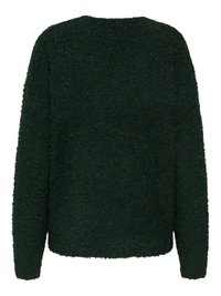 Pull polaire texturé vert foncé à manches longues avec un col rond simple, vu de dos.