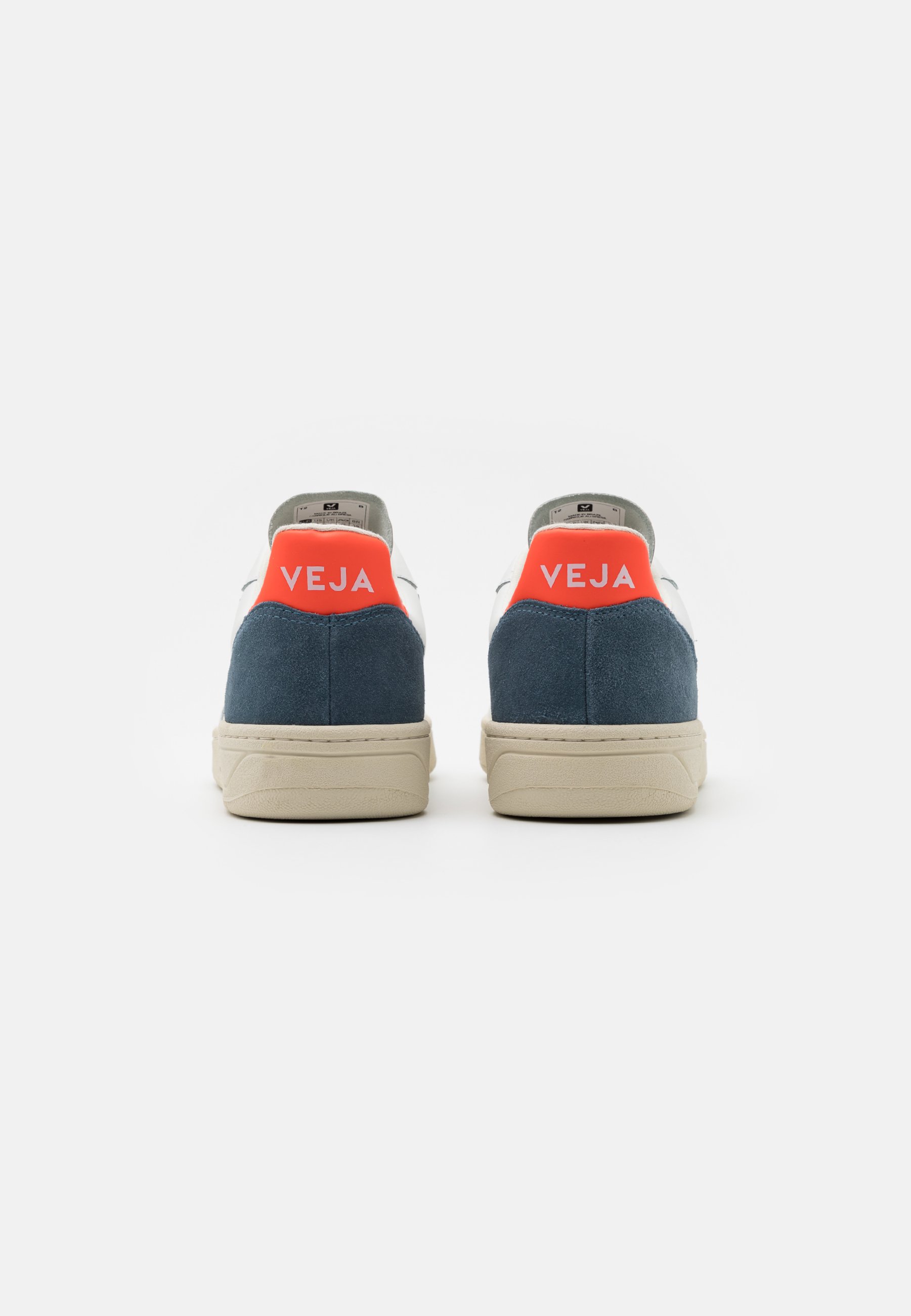 Veja Women's V-10 Leather Extra White/Oxford Grey-Orange Fluo - VXW022303A  | Sneaker District