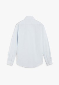 Lichtblauwe blouse met lange mouwen en een knoopsluiting kraag. Gemaakt van een gladde stof, met knoopmanchetten en een gebogen zoom.