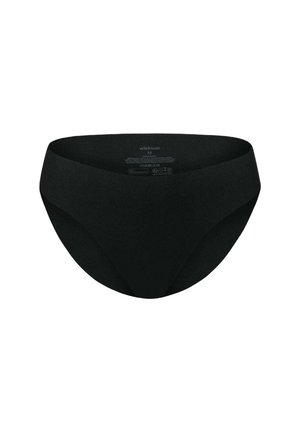 Schwarze Bikiniunterwäsche mit einem glatten, nahtlosen Design. Hergestellt aus weichem Stoff, mit einem breiten Bund und minimalistischem Schnitt.