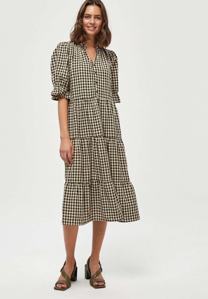 Damen Freizeitkleider | Minus ROKA Blusenkleid sand checked/schwarz - RQ08526 Damen Freizeitkleider | Minus ROKA Blusenkleid sand checked/schwarz - RQ08526