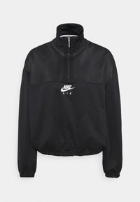 Svart Nike Air pullover med halvmångzip, hög krage, meshupperv panel, elastiska muddar och elastisk nederkant.