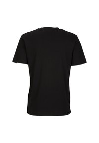 Schwarzes Baumwoll-T-Shirt mit klassischem Rundhalsausschnitt, kurzen Ärmeln und einer entspannten Passform, ohne sichtbare Muster oder Verzierungen.