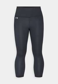 Leggings sportivi neri realizzati in materiale elasticizzato, con un alto punto vita e tasca laterale, dalla texture liscia e dal design aderente.