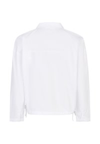 Witte, langarmige shirt met kraag, voorzien van een rechte snit, achteropening en verstelbare banden aan de zoom. Gladde stof.
