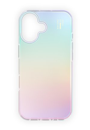 Przezroczyste etui na telefon z pastelowym, opalizującym gradientem i złotym logo "Ideal of Sweden" w prawym górnym rogu.