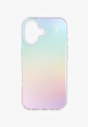 Transparent telefoncover med iriserende pastelgradient og "Ideal of Sweden"-logo i guld i øverste højre hjørne.