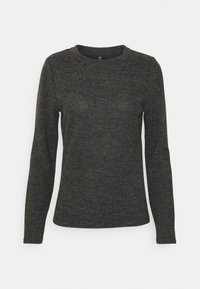 Langärmliger Pullover in Dunkelgrau, aus einem strukturierten Stoff gefertigt. Verfügt über einen Rundhalsausschnitt und eine taillierte Silhouette ohne sichtbare Hardware.