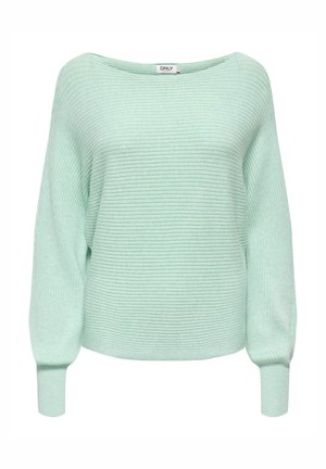 Mintunvihreä ribbineulepaita, jossa pitkät, hieman lievästi puhkeavat hihat ja leveä venepääntie. Pehmeä tekstuuri ja rento istuvuus. Brändilappu näkyvissä.