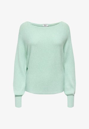 Mintunvihreä ribbineulepaita, jossa pitkät, hieman lievästi puhkeavat hihat ja leveä venepääntie. Pehmeä tekstuuri ja rento istuvuus. Brändilappu näkyvissä.